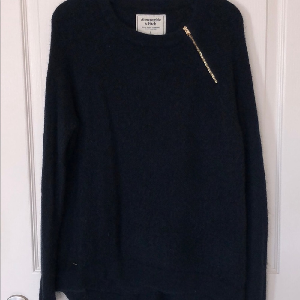 A&F gold zipper detail navy blue sweater sz L